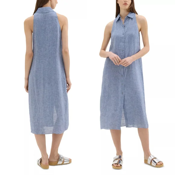 NWT Theory Halter Shirt Dress Midi Blue Chambray Hemp $395 - Size L -  joarbit.com